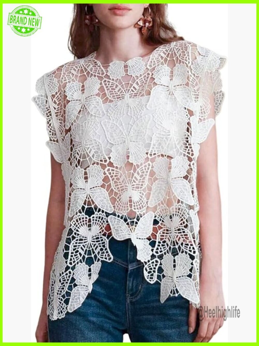 Hollow Out Floral Lace Sleeveless Tank Top Summer Beach Cover Up Loose Fit